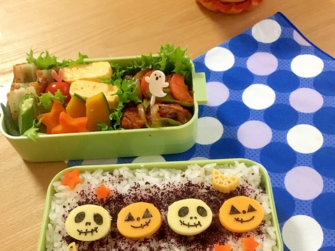 簡単キャラ弁☆2色のチーズＤＥハロウィンのお弁当♪